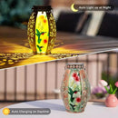 Hummingbird Solar Lanterns Outdoor Waterproof,Stained Glass & Metal Solar Lantern,Hanging Solar Lantern with Hollowed-Out Design,Hummingbird Tabletop Lamp Solar Lights for Yard Garden Patio by GreenHaven Gardens