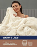 Pawque Super Soft Cozy Throw Blanket Twin Size for Couch Bed, Fluffy Sherpa Fleece Reversible Thick Warm Fuzzy Blanket for All-Season, 3D Checkered Jacquard Decorative Blanket, Cream White, 60" x 80" by CozyNest Decor
