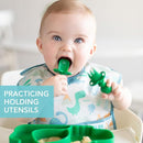 Bumkins Baby Utensils Set, Chewtensils Silicone Spoons for Dipping, Self-Feeding, Baby Led Weaning, Trainer Learning, First Stage Eating, Soft Practice Fork and Spoon, Babies 6 Months, Jade Green by TinyTreasures Baby Boutique