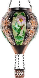 DREAMSOUL Hummingbird Hot Air Balloon Solar Lantern, Metal & Glass Flickering Flame Light Solar Lantern, Hanging Waterproof Solar Lanterns Outdoor for Garden Patio Tree Decoration Christmas Gifts by GreenHaven Gardens