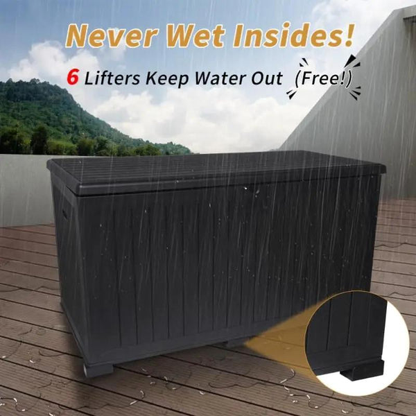 KUIKUI 320 Gallon Deck Box Waterproof, Extra Large Outdoor Storage Box Lockable with Divider and Lifter Prevent Water Seeping into from Floor for Patio Cushions, photo 2 of 6