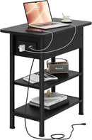 End Table with Charging Station, Flip Top Side Table with USB Ports and Outlets, 3-Tier Small Side Table with Storage for Small Space, End Tables for Living Room/Bedroom, Black by CozyNest Decor