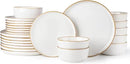 GBHOME Ceramic Dinnerware Sets for 8, 24 Pieces Stoneware Plates and Bowls Sets, Scratch Resistant Dishes, Dishwasher & Microwave Safe, Reactive Glaze-Pearl White by CozyNest Decor