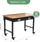 48'' Adjustable Workbench, Heavy Duty Workbench with Drawer, Power Outlet and Lockable Wheels, 2000 LBS Capacity, Work Table Suitable for Office, Garage, Workshop by GreenHaven Gardens