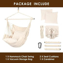 Highwild Hammock Chair Hanging Rope Swing - Max 500 Lbs - 2 Cushions Included - Steel Spreader Bar with Anti-Slip Rings - for Any Indoor or Outdoor Spaces (Beige) by GreenHaven Gardens