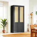 64.2" Tall Rattan Black Kitchen Pantry, Storage Cabinet with Doors and Drawers, Freestanding Wooden Organizer for Kitchen, Dining Room by CozyNest Decor