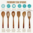 Wooden Utensils for Cooking, Premium Teak Healthy Spoons, Wooden Spoons for Cooking, Durable Eco-Friendly and Safe Teak Cooking Spoon, Cooking Gifts for Mom (set of 6) and Hooks by CozyNest Decor