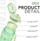 32oz Motivational Water Bottles with Time Marker & Fruit Strainer, Transparent Gradient Color Water Bottle with Times to Drink, Leakproof & BPA Free, Reusable Bottle with Strap (No Straw) by CozyNest Decor