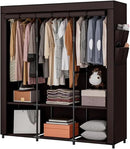 SORCEDAS Portable Closet Wardrobe Storage Organizer Metal Hanging Rack Non-Woven Fabric 50 Inch (Coffee) by CozyNest Decor