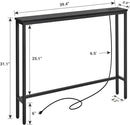 ELYKEN 5.9" Narrow Console Sofa Table with Power Outlets, 5.9" Dx39.4 Wx31.1 H Long Black Behind Couch Table with Metal Frame and Charge Station with 6.5’ Extension Cord by CozyNest Decor