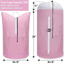 Laundry Bag Backpack, 125L Extra Large Travel with Shoulder Straps, Adjustable & Extendable Design, Laundry Hamper Bag with 3 Pockets for Laundromat, College, Travel, Camping (Pink) by TinyTreasures Baby Boutique