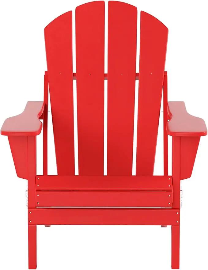 WO Home Furniture Adirondack Chair Table Set of 2 PCS Outdoor Folding Chair w Side Table Weather/UV Resistant for Lawn, Garden, Bon Fire, Balcony (Red), photo 4 of 10