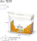 Felli Flip Tite Storage Container with Lid 4” RECTANGULAR Airtight Ring Flip Top, Stackable Kitchen Counter Pantry Organizer Acrylic Canister Jar for Pasta Spaghetti Cereal Granola Coffee (1.9qt) by TinyTreasures Baby Boutique