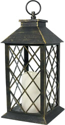 Bright Zeal 13.5" Outdoor Candle Lantern Decorative with LED Pillar Candle Battery Powered (Distressed Gold, 6hr Timer) - IP44 Waterproof Decorative Tabletop Lanterns Hanging Lanterns Indoor Outdoor by CozyNest Decor