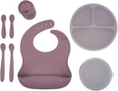 WeeSprout Baby Led Weaning Bundle, Silicone Suction Bowl, Spoons, Bib & Cup, Develops Self Feeding Skills, Dishwasher Safe (Purple) by TinyTreasures Baby Boutique