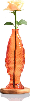 Nacome Fish Vase Glass Plant Terrarium with Wooden Stand,Planter Propagation Station for Home Office Hydroponics Desk Decoration,Unique Gardening Gifts for Plant Lovers Women Mom(Orange) by CozyNest Decor