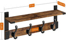 Homode Coat Rack Wall Mount with Shelf, Wood Wall Hooks with Shelf, Heavy Duty Entryway Shelf with Hooks with 4 Metal Hangers for Hanging Key Towel Hat Purse, Bathroom Bedroom, Rustic Brown Black by CozyNest Decor