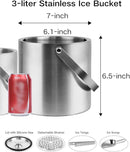 3L Double Wall Ice Bucket with Silicone Lid, Tongs & Scoop Insulated Ice Buckets for Parties & Cocktail Bar,[Silicone Lid for Longer Ice] Large Wine Bar Bucket Stainless Champagne Chiller by CozyNest Decor