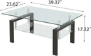 Glass Coffee Table Rectangle Living Room Center Table, with Tempered Glass Tabletop Black Metal Leg,for Living Room and Office (Dou-Clear Glass) by CozyNest Decor