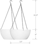 13 inch Large Hanging Planters Plant Pots for Outdoor Indoor Plants with Drainage Holes and Chain, 2 Pack Round Hanging Flower Pots for Garden Home Porch Decor, White by GreenHaven Gardens