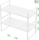 Expandable Cabinet Storage Shelf Stackable Organizer Rack for Kitchen Bathroom Pantry Spice Cupboard Coffee Countertop Home Office Desk Heavy Duty Nonslip White Small 2 Packs by CozyNest Decor