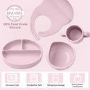 Silicone Baby Feeding Set 14 Pcs,Baby Led Weaning Supplies, Baby Spoons Suction Bowl Divided Plate Bib Cup Finger Brush,First Stage Solid Food Eating Utensils - 6+ Months(Light Pink) by TinyTreasures Baby Boutique