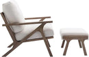 Wahson Set of 2 Mid Century Arm Chairs and Ottomans, Upholstered Accent Armchair with Wood Frame and Linen Cushions, Leisure Slipper Chair for Living Room/Bedroom, Cream by CozyNest Decor