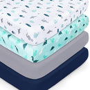 Crib Sheets for Boys or Girls 4-Pack, Fitted Crib Sheet 52'' x 28'' for Standard Crib & Toddler Mattress, Soft and Breathable Material, Baby Crib Sheets Neutral, Dinosaurs & Ocean by TinyTreasures Baby Boutique