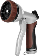 RESTMO Garden Hose Nozzle, Heavy Duty Metal Water Hose Nozzle with 7 Adjustable Spray Patterns, High Pressure Hand Sprayer with Flow Control, Best for Watering Plant & Lawn, Washing Car & Pet, Brown by GreenHaven Gardens