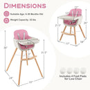 BABY JOY Convertible Baby High Chair, 3 in 1 Wooden Highchair/Booster/Chair with Removable Tray, Adjustable Legs, 5-Point Harness, PU Cushion and Footrest for Baby, Infants, Toddlers (Pink) by TinyTreasures Baby Boutique