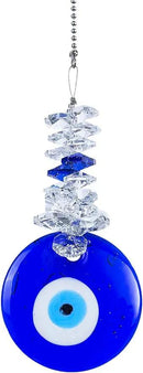 Blue Glass Evil Eye Talisman with Crystal Beads - Good Luck Charm, Home, Office, Car Decoration, Blessing Ornament, Reflects Negative Energy by GreenHaven Gardens