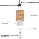 Pendant Light Boho Hanging Lamp - Rattan & Linen 2-in-1 Shade, Adjustable Hanging Lights Fixture for Kitchen Island, Dining Room, Farmhouse, Bedroom (3 Pack) by CozyNest Decor