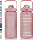 64oz,100oz,128oz Large Motivational Water Bottle with Time Marker, Leakproof & BPA Free Half Gallon Big Water Bottle with Straw Handle Tritan Frosted Water Jug for Gym,Fitness,Outdoor Sports by CozyNest Decor