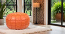 Stuffed Arch Design Moroccan Leather Pouf Ottoman, Handmade, Pre-Filled, 100% Genuine Leather, 14” Height x 22” Diameter – Boho Chic Footstool & Living Room Décor (Orange) by CozyNest Decor