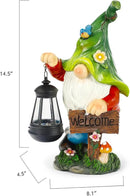 Garden Gnome Statue, Resin Figurine with Bright Solar Lantern Lights and Welcome Sign, Outdoor Solar-Powered Illumination Yard Art Decorations for Indoor Outdoor Patio Lawn Garden Room by GreenHaven Gardens