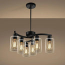 6-Light Modern Farmhouse Black Chandelier, Contemporary Dining Room Light Fixture, Adjustable Height Hanging Industrial Pendant Lights Kitchen Island, Clear Glass Shade by CozyNest Decor