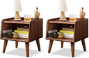 Small Nightstand, 100% Solid Oak Wood Bedside Table, Mid Century Modern Nightstand with Open Storage,Storage Cabinet for Bedroom (2pc Walnut Color) by CozyNest Decor