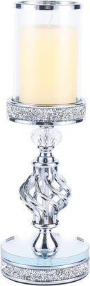 Hanjue Crystal Candle Holders for Pillar Candle, Metal Crystal Candle Holder for Home Decor, Centerpieces, Coffee Dining Table CH0509 (Silver (M)) by CozyNest Decor