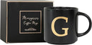 COLLECTIVE HOME - Monogram Ceramic Mugs, 15 oz Golden Initial Black Coffee Cups, Elegant Alphabet Tea Mugs, Elegant Personalized Mug with Gift Box, Unique Mug with Double Side Capital Lette (G) by CozyNest Decor