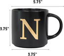 COLLECTIVE HOME - Monogram Ceramic Mugs, 15 oz Golden Initial Black Coffee Cups, Elegant Alphabet Tea Mugs, Elegant Personalized Mug with Gift Box, Unique Mug with Double Side Capital Lette (N) by CozyNest Decor