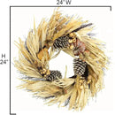 Admired By Nature Pumpkin Wheat Berry Corn Husk Wreath - 24" Artificial Hanging Wreath for Home Decor, Offices, Weddings, Events, Parties, Thanksgiving by CozyNest Decor