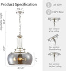 WUZUPS Nickel Chandelier Rustic Farmhouse Industrial Round Ceiling Pendant LED Light Fixture Electroplated Gray Glass Shade for Dining Room Kitchen Island Foyer Entryway, H 20.9" W 15.9", E26 Base by CozyNest Decor