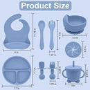 Silicone Baby Feeding Set | Baby Led Weaning Supplies Includes Suction Bowls and Divided Plates, Adjustable Bib, Baby Utensils Spoons and Forks,Cup | Baby Feeding Essentials (Deep Blue) by TinyTreasures Baby Boutique