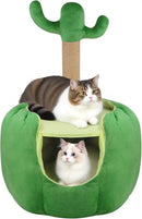 Cat Houses for Indoor Cats, Small Cat Tree with Sisal Ropes and Plush Perch, Cute Cat Bed Cave with Soft Pillow, Cactus Design by CozyNest Decor