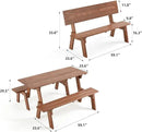 AVAWING Outdoor Convertible Wood Bench with Backrest, Patio Wood Convert a Bench, Space-Saving 2-in-1 Picnic Table Chairs Set for Backyard, Porch, Patio, Garden, Brown by CozyNest Decor