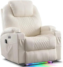 AHMED Power Recliner Chair with Vibration Massage & Heat for Adults, Faux Leather Home Theater Seating with Cup Holders/LED Lights/USB Ports/Side Pockets for Living Room, Beige by CozyNest Decor