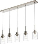Lighting Contemporary Brushed Nickel Linear Chandelier Pendant Light 5 Lights Clear Seeded Glass Farmhouse Pendant Lighting Modern Dining Room Light Fixture for Living Room Kitchen Island by CozyNest Decor