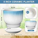 8 Inch Plant Pot, Ceramic Planter with Drainage and Saucer, Ceramic Pots for Plants, Indoor Plant pots,Ceramic Flower pots(Blue + White, Plants NOT Included) by GreenHaven Gardens
