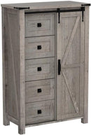 T4TREAM 5 Drawers Dresser for Bedroom w/Sliding Barn Door, Farmhouse Modern Tall Dresser 5 Chest of Drawers, Storage Organizer for Bedroom, Hallway, Living Room, Kids Room, Light Rustic Oak by TinyTreasures Baby Boutique