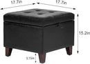 Adeco Storage Ottoman Foot Rest Stool, Leather Ottoman Footstool with Solid Wood Legs and Hinged Lid, 17.7" Small Foot Stool for Living Room, Bedroom by CozyNest Decor